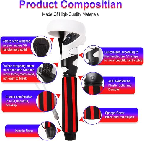 مقابض لعبة الواقع الافتراضي مقابض تمديد لـ Meta/Oculus Quest 2، مقابض أذرع طويلة لعلامة VR Gorilla متعددة الأغراض لـ Meta Quest 2 Beat Saber Golf Club Baseball وألعاب الواقع الافتراضي in Kuwait