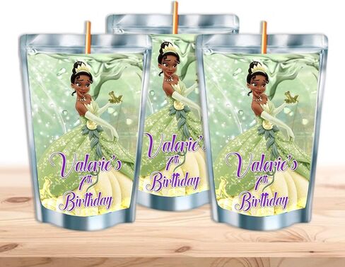 The Princess And The Frog || Juice Pouches - Printed Adhesive Labels or Assembled Drinks - 12Pack (Happy B-day Princess) in Saudi Arabia