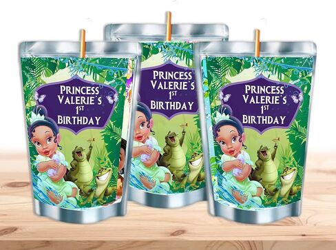 الأميرة والضفدع || أكياس العصير - ملصقات لاصقة مطبوعة أو مشروبات مجمعة - 12 عبوة (Happy B-day Princess) in Kuwait