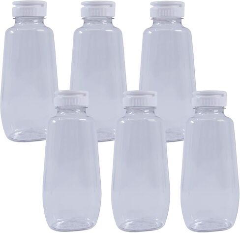 جرة صلصة/صلصة بلاستيكية بيضاوية واسعة الفم من ناتشورال فارمز مع غطاء علوي قابل للطي وبطانة إسفنجية للإغلاق - 6 عبوات - زجاجات ضغط سعة 12 أونصة in Kuwait