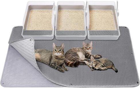 بساط فضلات القطط من برجيوننيست، بساط صندوق فضلات كبير جدًا قابل للغسل في الغسالة، بساط مصيدة فضلات القطط بطبقة مزدوجة على شكل قرص العسل، مقاوم للبول ومقاوم للماء، غير قابل للانزلاق، تحكم في التناثر 45 بوصة × 31 بوصة in Kuwait