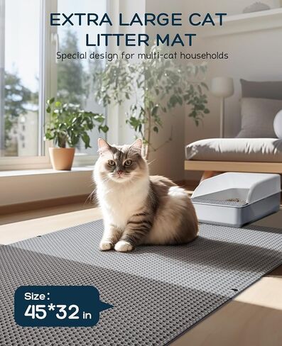 بساط فضلات القطط من برجيوننيست، بساط صندوق فضلات كبير جدًا قابل للغسل في الغسالة، بساط مصيدة فضلات القطط بطبقة مزدوجة على شكل قرص العسل، مقاوم للبول ومقاوم للماء، غير قابل للانزلاق، تحكم في التناثر 45 بوصة × 31 بوصة in Kuwait