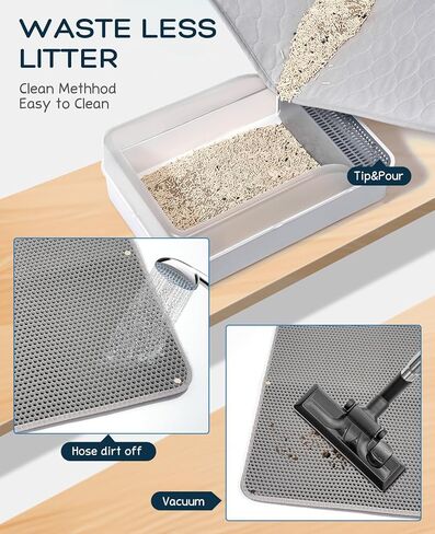 بساط فضلات القطط من برجيوننيست، بساط صندوق فضلات كبير جدًا قابل للغسل في الغسالة، بساط مصيدة فضلات القطط بطبقة مزدوجة على شكل قرص العسل، مقاوم للبول ومقاوم للماء، غير قابل للانزلاق، تحكم في التناثر 45 بوصة × 31 بوصة in Kuwait