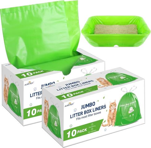 Cat Litter Box Liners 10-Pack, Heavy Duty Cat Litter Liners Jumbo Tear Resistant Waterproof Drawsting Extra Durable Easy Clean Up Fits Most Litter Boxes, Litter Box Liners 36" * 19", 10-Pack in Saudi Arabia