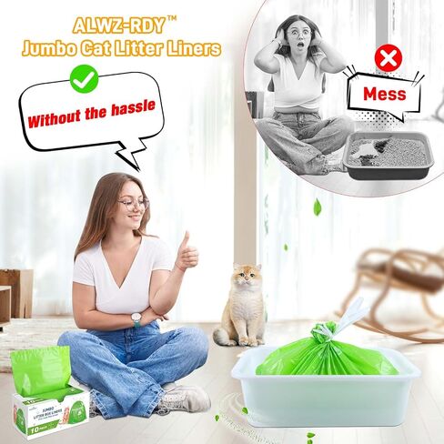 Cat Litter Box Liners 10-Pack, Heavy Duty Cat Litter Liners Jumbo Tear Resistant Waterproof Drawsting Extra Durable Easy Clean Up Fits Most Litter Boxes, Litter Box Liners 36" * 19", 10-Pack in Saudi Arabia