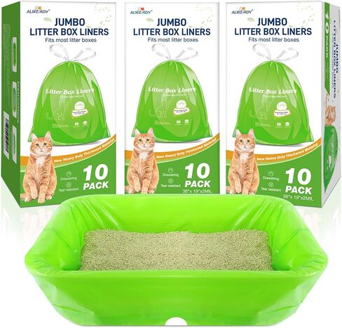 Cat Litter Box Liners 10-Pack, Heavy Duty Cat Litter Liners Jumbo Tear Resistant Waterproof Drawsting Extra Durable Easy Clean Up Fits Most Litter Boxes, Litter Box Liners 36" * 19", 10-Pack in Saudi Arabia