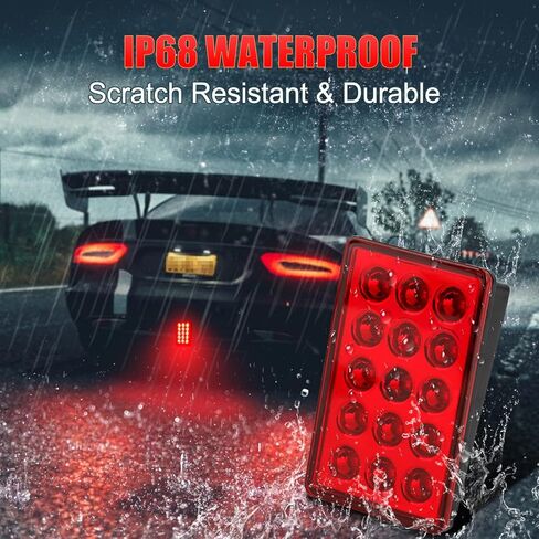 MIHAZ F1 نمط ضوء الفرامل، العالمي الخلفي الذيل IP68 مصباح فلاش مقاوم للماء 15 LED 12V مستطيل تحذير الطيار أضواء الخياطة عدة لسيارة الدفع الرباعي دراجة نارية (أسود) in Kuwait