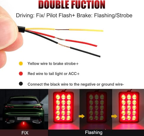 MIHAZ F1 نمط ضوء الفرامل، العالمي الخلفي الذيل IP68 مصباح فلاش مقاوم للماء 15 LED 12V مستطيل تحذير الطيار أضواء الخياطة عدة لسيارة الدفع الرباعي دراجة نارية (أسود) in Kuwait