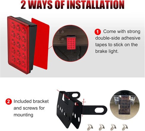 MIHAZ F1 نمط ضوء الفرامل، العالمي الخلفي الذيل IP68 مصباح فلاش مقاوم للماء 15 LED 12V مستطيل تحذير الطيار أضواء الخياطة عدة لسيارة الدفع الرباعي دراجة نارية (أسود) in Kuwait