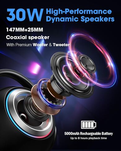 XZL Bluetooth Speaker with 2 Wireless Microphones, Karaoke Machine Portable PA System, Powerful, Crystal-clear Treble & Rich Bass, Adjustable Sound Effects, Loud Sound with Larger Coverage in Kuwait
