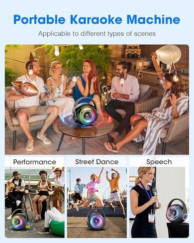 XZL Bluetooth Speaker with 2 Wireless Microphones, Karaoke Machine Portable PA System, Powerful, Crystal-clear Treble & Rich Bass, Adjustable Sound Effects, Loud Sound with Larger Coverage in Kuwait