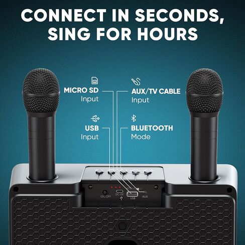 آلة كاريوكي ماسينجو للبالغين والأطفال مع 2 ميكروفونات لاسلكية، ومكبر صوت بلوتوث محمول للغناء، وأضواء LED ملونة، ونظام PA، وحامل هاتف لعرض الكلمات، وكابل تلفزيون. المعزوفة G2 in Kuwait