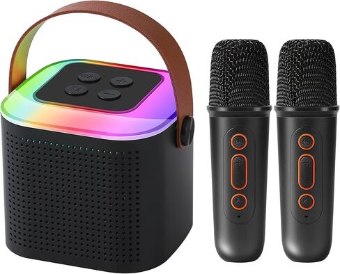آلة كاريوكي للأطفال والكبار، مكبر صوت كاريوكي صغير محمول يعمل بالبلوتوث مع ميكروفون لاسلكي واحد، ألعاب هدايا للفتيات والأولاد والحفلات المنزلية وحفلات أعياد الميلاد (أسود + ميكروفون واحد) in Kuwait