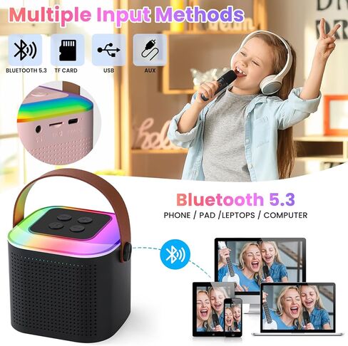 آلة كاريوكي للأطفال والكبار، مكبر صوت كاريوكي صغير محمول يعمل بالبلوتوث مع ميكروفون لاسلكي واحد، ألعاب هدايا للفتيات والأولاد والحفلات المنزلية وحفلات أعياد الميلاد (أسود + ميكروفون واحد) in Kuwait