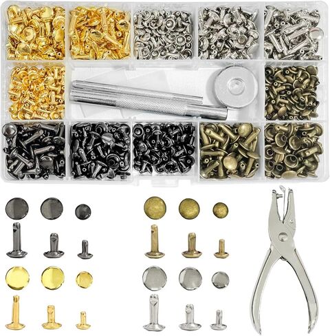 360 مجموعة من المسامير الجلدية، غطاء مزدوج أنبوبي في 3 أحجام، أزرار جلدية مع كماشة مثقوبة وأداة تثبيت 3 قطع للحرف الجلدية اليدوية أو الملابس أو إصلاح حزام الحقيبة أو الديكور in Kuwait