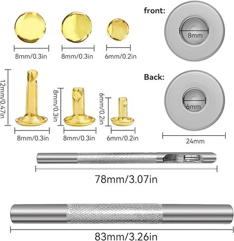 360 مجموعة من المسامير الجلدية، غطاء مزدوج أنبوبي في 3 أحجام، أزرار جلدية مع كماشة مثقوبة وأداة تثبيت 3 قطع للحرف الجلدية اليدوية أو الملابس أو إصلاح حزام الحقيبة أو الديكور in Kuwait