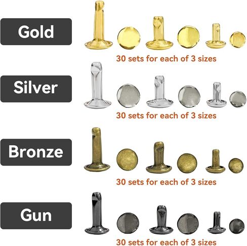 360 مجموعة من المسامير الجلدية، غطاء مزدوج أنبوبي في 3 أحجام، أزرار جلدية مع كماشة مثقوبة وأداة تثبيت 3 قطع للحرف الجلدية اليدوية أو الملابس أو إصلاح حزام الحقيبة أو الديكور in Kuwait