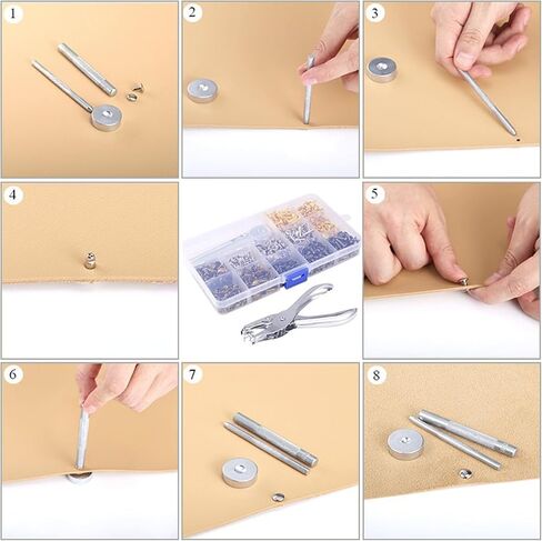 360 مجموعة من المسامير الجلدية، غطاء مزدوج أنبوبي في 3 أحجام، أزرار جلدية مع كماشة مثقوبة وأداة تثبيت 3 قطع للحرف الجلدية اليدوية أو الملابس أو إصلاح حزام الحقيبة أو الديكور in Kuwait