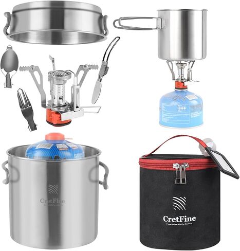 Backpacking Cooking Set with Mini Stove, Stainless Steel Camping Cookware with Carrying Bag for 1-2, Camping, Hiking, Backpacking, Bushcraft and Picnic in Kuwait