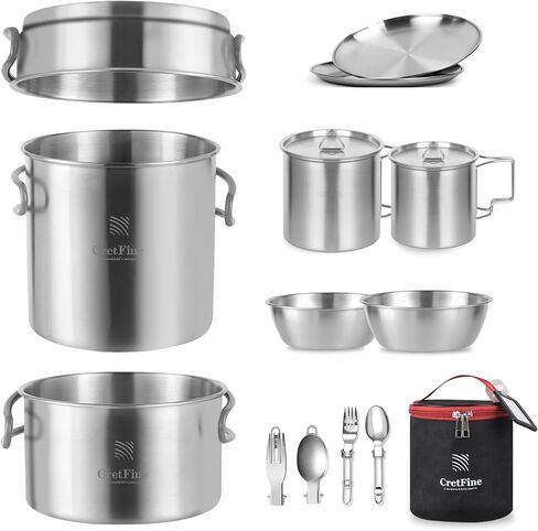 Backpacking Cooking Set with Mini Stove, Stainless Steel Camping Cookware with Carrying Bag for 1-2, Camping, Hiking, Backpacking, Bushcraft and Picnic in Kuwait