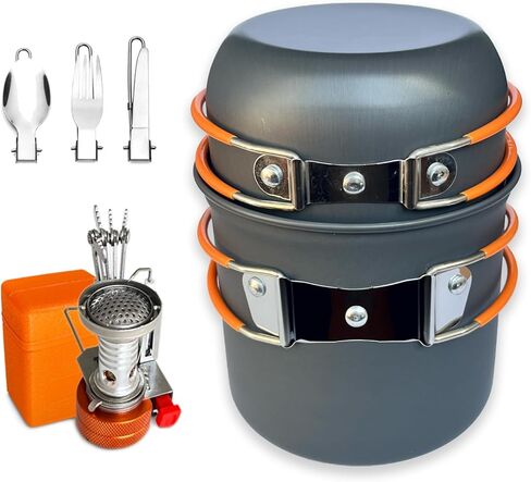 Compact Non-Stick Camping Cookware Set - Includes Pots, Pans, Stove, Kettle, Plates & Utensils for Backpacking, Hiking & Picnic in Kuwait