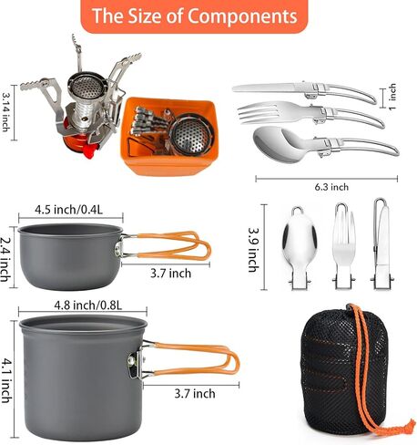 Compact Non-Stick Camping Cookware Set - Includes Pots, Pans, Stove, Kettle, Plates & Utensils for Backpacking, Hiking & Picnic in Kuwait