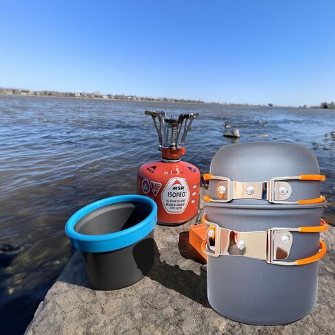 Compact Non-Stick Camping Cookware Set - Includes Pots, Pans, Stove, Kettle, Plates & Utensils for Backpacking, Hiking & Picnic in Kuwait