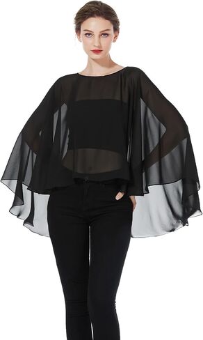 BEAUZSUZSANA معطف نسائي ذو رأس مرتفع ومنخفض من الشيفون يلتف والأوشحة Capelets لفستان السهرة وحفلات الزفاف in Kuwait