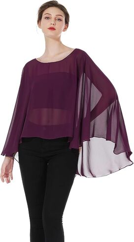 BEAUZSUZSANA معطف نسائي ذو رأس مرتفع ومنخفض من الشيفون يلتف والأوشحة Capelets لفستان السهرة وحفلات الزفاف in Kuwait