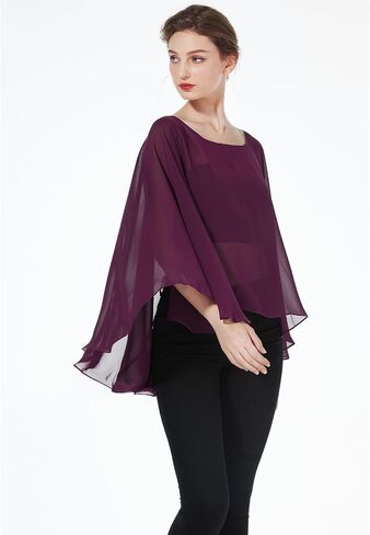 BEAUZSUZSANA معطف نسائي ذو رأس مرتفع ومنخفض من الشيفون يلتف والأوشحة Capelets لفستان السهرة وحفلات الزفاف in Kuwait