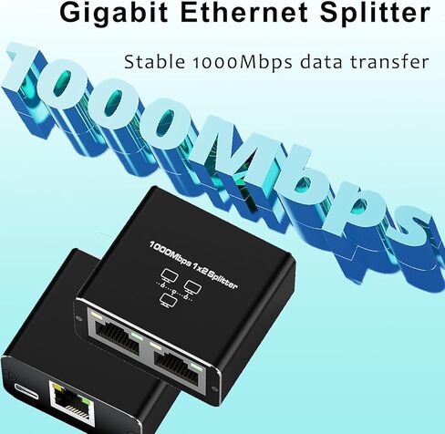 مقسم إيثرنت SCDZKJGS من 1 إلى 2 عالي السرعة 1000 ميجابايت في الثانية، محول مقسم الإنترنت Rj45 مع سلك طاقة USB، جيجابت إيثرنت لكابل Cat 5/6/7/8 [شبكة متزامنة لجهازين] in Kuwait