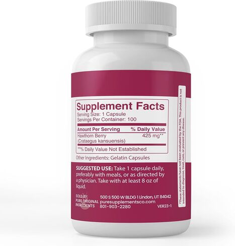 PURE ORIGINAL INGREDIENTS Hawthorn Berry, (100 Capsules) Always Pure, No Additives Or Fillers, Lab Verified in Saudi Arabia