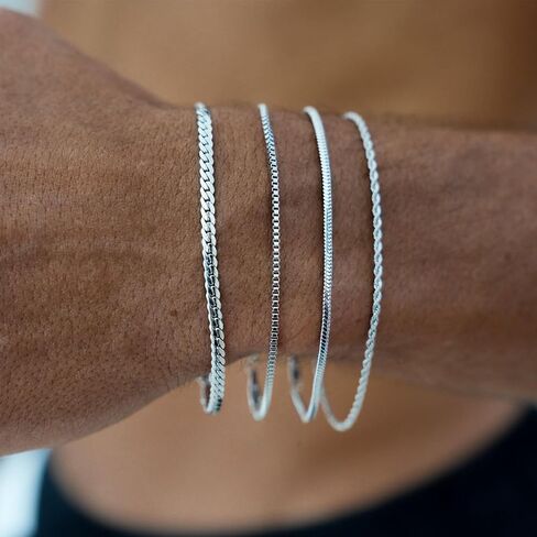 MosFlor Silver Bracelet for Men Women, Mens Bracelet Stainless Steel Bracelet Stack Cuban Link Bracelet Silver Chain Bracelet Sets Mens Bracelet Pack Silver Jewelry Custom Bracelets for Men Teen Boys in Saudi Arabia