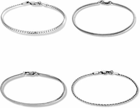 MosFlor Silver Bracelet for Men Women, Mens Bracelet Stainless Steel Bracelet Stack Cuban Link Bracelet Silver Chain Bracelet Sets Mens Bracelet Pack Silver Jewelry Custom Bracelets for Men Teen Boys in Saudi Arabia