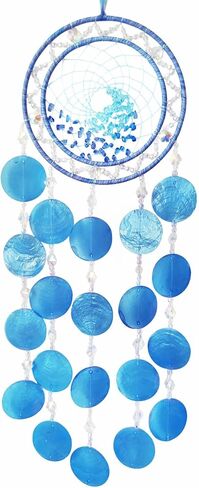 قذائف كابيز زرقاء من SOYUZU صائدة الأحلام، صائدة الأحلام من حجر الكريستال لتزيين الحائط، هدايا يدوية على شكل صدفة، هدايا عيد الميلاد in Kuwait