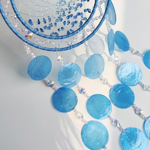 قذائف كابيز زرقاء من SOYUZU صائدة الأحلام، صائدة الأحلام من حجر الكريستال لتزيين الحائط، هدايا يدوية على شكل صدفة، هدايا عيد الميلاد in Kuwait