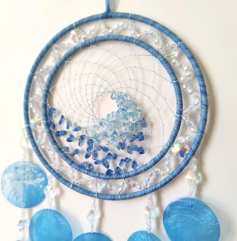قذائف كابيز زرقاء من SOYUZU صائدة الأحلام، صائدة الأحلام من حجر الكريستال لتزيين الحائط، هدايا يدوية على شكل صدفة، هدايا عيد الميلاد in Kuwait