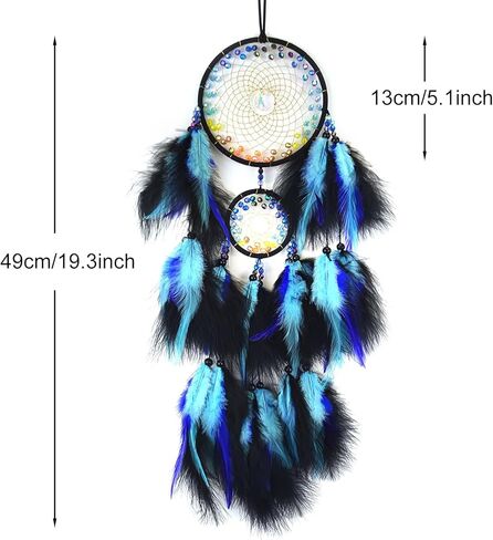 SOYUZU الأزرق والأسود ريشة حلم الماسك اليدوية الصغيرة حلم الماسك مع قلادة القمر حلم الماسك لغرفة النوم ريشة الجدار شنقا الهدايا الحرفية in Kuwait