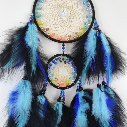 SOYUZU الأزرق والأسود ريشة حلم الماسك اليدوية الصغيرة حلم الماسك مع قلادة القمر حلم الماسك لغرفة النوم ريشة الجدار شنقا الهدايا الحرفية in Kuwait