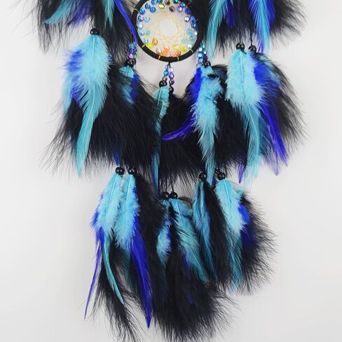 SOYUZU الأزرق والأسود ريشة حلم الماسك اليدوية الصغيرة حلم الماسك مع قلادة القمر حلم الماسك لغرفة النوم ريشة الجدار شنقا الهدايا الحرفية in Kuwait