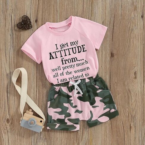 Blotona Toddler Baby Girl Summer Clothes Daddy Mommy Sayings Short Sleeve T-Shirt Camo Shorts Sets 2T 3T 4T 5T Kids Outfit in Saudi Arabia