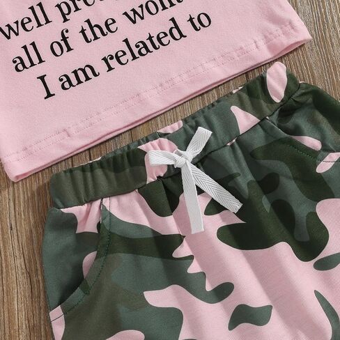 Blotona Toddler Baby Girl Summer Clothes Daddy Mommy Sayings Short Sleeve T-Shirt Camo Shorts Sets 2T 3T 4T 5T Kids Outfit in Saudi Arabia