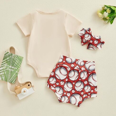 GuliriFei Newborn Baby Girl Baseball Outfits Little Sister Biggest Fan Short Sleeve Romper Shorts Headband 3Pcs Summer Set in Saudi Arabia