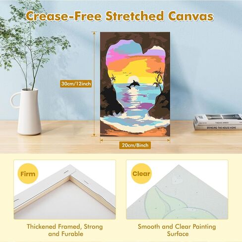 مجموعة الطلاء بالأرقام من VINDIJA Dolphin للبالغين والأطفال، مجموعات الطلاء بالأرقام للبالغين من البحر على قماش مؤطر، اللون بالأرقام للبالغين، مجموعات الحرف الفنية للفتيات من سن 8 إلى 12 بالغًا، 8 × 12 بوصة in Kuwait