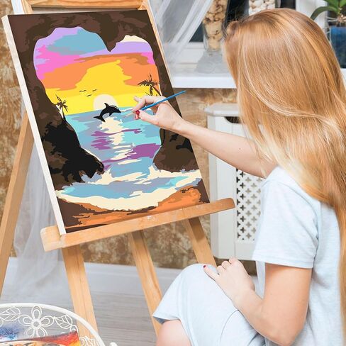 مجموعة الطلاء بالأرقام من VINDIJA Dolphin للبالغين والأطفال، مجموعات الطلاء بالأرقام للبالغين من البحر على قماش مؤطر، اللون بالأرقام للبالغين، مجموعات الحرف الفنية للفتيات من سن 8 إلى 12 بالغًا، 8 × 12 بوصة in Kuwait