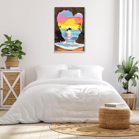 مجموعة الطلاء بالأرقام من VINDIJA Dolphin للبالغين والأطفال، مجموعات الطلاء بالأرقام للبالغين من البحر على قماش مؤطر، اللون بالأرقام للبالغين، مجموعات الحرف الفنية للفتيات من سن 8 إلى 12 بالغًا، 8 × 12 بوصة in Kuwait