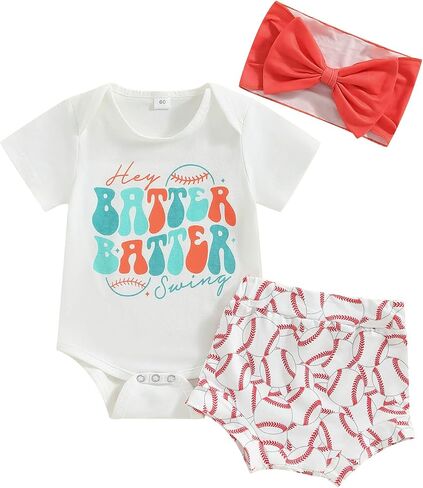 GuliriFei Newborn Baby Girl Baseball Outfits Little Sister Biggest Fan Short Sleeve Romper Shorts Headband 3Pcs Summer Set in Saudi Arabia