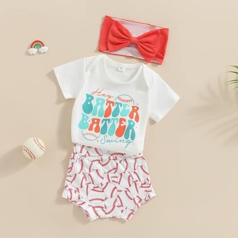 GuliriFei Newborn Baby Girl Baseball Outfits Little Sister Biggest Fan Short Sleeve Romper Shorts Headband 3Pcs Summer Set in Saudi Arabia