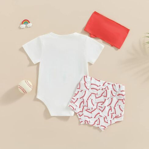GuliriFei Newborn Baby Girl Baseball Outfits Little Sister Biggest Fan Short Sleeve Romper Shorts Headband 3Pcs Summer Set in Saudi Arabia