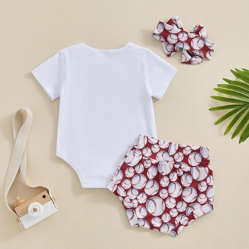 GuliriFei Newborn Baby Girl Baseball Outfits Little Sister Biggest Fan Short Sleeve Romper Shorts Headband 3Pcs Summer Set in Saudi Arabia